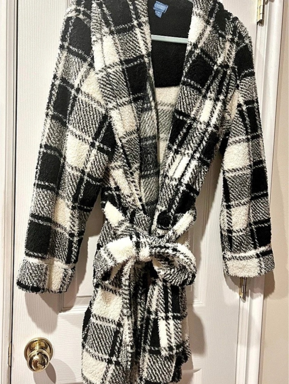 Simply Vera Wang Plaid Belted Bathrobe in Black & White XL NWOT